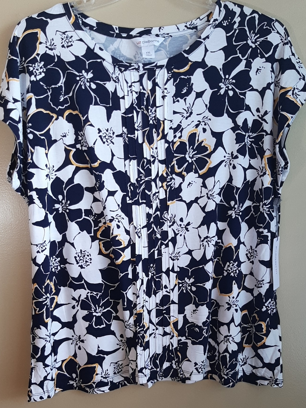 Liz Claiborne XXL Dark Navy Blue With Floral Print Shirt New With Tag